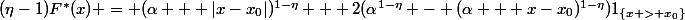 (\eta-1)F^\ast(x) = (\alpha + |x-x_0|)^{1-\eta} + 2(\alpha^{1-\eta} - (\alpha + x-x_0)^{1-\eta})1_{\{x > x_0\}}
