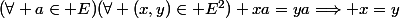 (\forall a\in E)(\forall (x,y)\in E^2) xa=ya\Longrightarrow x=y
