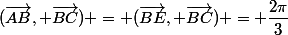 (\vec{AB}, \vec{BC}) = (\vec{BE}, \vec{BC}) = \dfrac{2\pi}{3}