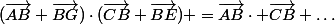 (\vec{AB}+\vec{BG})\cdot(\vec{CB}+\vec{BE}) =\vec{AB}\cdot \vec{CB}+\dots