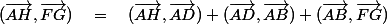 (\vec{AH},\vec{FG})\quad=\quad(\vec{AH},\vec{AD})+(\vec{AD},\vec{AB})+(\vec{AB},\vec{FG})
