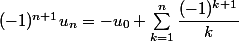 (-1)^{n+1}u_n=-u_0+\sum_{k=1}^n\dfrac{(-1)^{k+1}}{k}