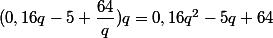 (0,16q-5+\dfrac{64}{q})q=0,16q^2-5q+64