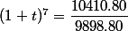 (1+t)^7=\dfrac{10410.80}{9898.80}