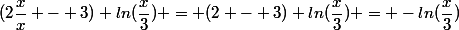 (2\dfrac{x}{x} - 3) ln(\dfrac{x}{3}) = (2 - 3) ln(\dfrac{x}{3}) = -ln(\dfrac{x}{3})