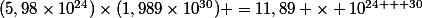 (5,98\times10^{24})\times(1,989\times10^{30}) =11,89 \times 10^{24 + 30}