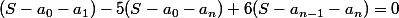 (S-a_0-a_1)-5(S-a_0-a_n)+6(S-a_{n-1}-a_n)=0
