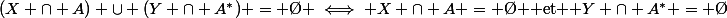 (X \cap A) \cup (Y \cap A^*) = \O \iff X \cap A = \O $ et $ Y \cap A^* = \O