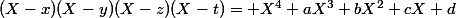 (X-x)(X-y)(X-z)(X-t)= X^4+aX^3+bX^2+cX+d