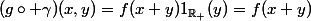 (g\circ \gamma)(x,y)=f(x+y)1_{\R_+}(y)=f(x+y)