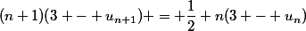 (n+1)(3 - u_{n+1}) = \dfrac{1}{2} n(3 - u_{n})