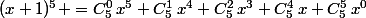 (x+1)^5 =C_5^0\,x^5+C_5^1\,x^4+C_5^2\,x^3+C_5^4\,x+C_5^5\,x^0