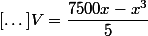 [\dots]\ V=\dfrac{7500x-x^3}{5}