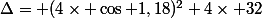 \Delta= (4\times \cos 1,18)^2+4\times 32