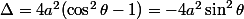 \Delta=4a^2(\cos^2\theta-1)=-4a^2\sin^2\theta