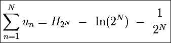 \Large\boxed{\sum_{n=1}^Nu_n=H_{2^N}~-~\ln(2^N)~-~\frac{1}{2^N}}