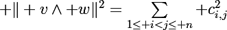 \Large \Vert v\wedge w\Vert^2=\sum_{1\leq i<j\leq n} c_{i,j}^2