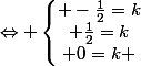 \Leftrightarrow \left\lbrace\begin{matrix} -\frac{1}{2}=k\\ \frac{1}{2}=k\\ 0=k \end{matrix}\right.