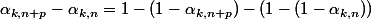 \alpha_{k,n+p}-\alpha_{k,n}=1-(1-\alpha_{k,n+p})-(1-(1-\alpha_{k,n}))