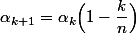 \alpha_{k+1}=\alpha_k\Bigl(1-\dfrac{k}n\Bigr)