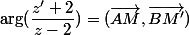 \arg(\dfrac{z'+2}{z-2})=(\overrightarrow{AM},\overrightarrow{BM'})
