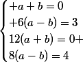 \begin{cases} a+b=0\\ 6(a-b)=3\\12(a+b)=0 \\8(a-b)=4\end{cases}