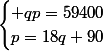 \begin{cases} qp=59400\\p=18q+90\\\end{cases}