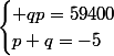 \begin{cases} qp=59400\\p+q=-5\\\end{cases}