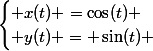 \begin{cases} x(t) =\cos(t) \\ y(t) = \sin(t) \end{cases}