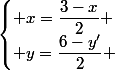 \begin{cases} x=\dfrac{3-x}{2} \\ y=\dfrac{6-y'}{2} \end{cases}