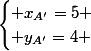 \begin{cases} x_{A'}=5 \\ y_{A'}=4 \end{cases}