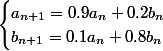 \begin{cases}a_{n+1}=0.9a_n+0.2b_n\\b_{n+1}=0.1a_n+0.8b_n\end{cases}