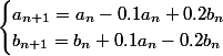 \begin{cases}a_{n+1}=a_n-0.1a_n+0.2b_n\\b_{n+1}=b_n+0.1a_n-0.2b_n\end{cases}