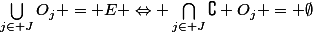 \bigcup_{j\in J}O_j = E \Leftrightarrow \bigcap_{j\in J}\complement O_j = \emptyset