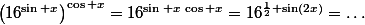 \bigl(16^{\sin x}\bigr)^{\cos x}=16^{\sin x\,\cos x}=16^{\frac12 \sin(2x)}=\ldots