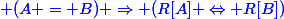 \blue (A = B) \Rightarrow (R[A] \Leftrightarrow R[B])