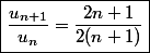 \boxed{\dfrac{u_{n+1}}{u_n}=\dfrac{2n+1}{2(n+1)}}