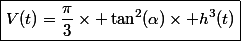 \boxed{V(t)=\dfrac{\pi}{3}\times \tan^2(\alpha)\times h^3(t)}