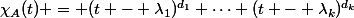 \chi_A(t) = (t - \lambda_1)^{d_1} \dots (t - \lambda_k)^{d_k}