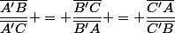 \dfrac{\bar{A'B}}{\bar{A'C}} = \dfrac{\bar{B'C}}{\bar{B'A}} = \dfrac{\bar{C'A}}{\bar{C'B}}