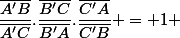 \dfrac{\bar{A'B}}{\bar{A'C}}.\dfrac{\bar{B'C}}{\bar{B'A}}.\dfrac{\bar{C'A}}{\bar{C'B}} = 1 