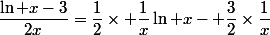 \dfrac{\ln x-3}{2x}=\dfrac{1}{2}\times \dfrac{1}{x}\ln x- \dfrac{3}{2}\times\dfrac{1}{x}