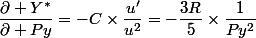 \dfrac{\partial Y^*}{\partial Py}=-C\times\dfrac{u'}{u^2}=-\dfrac{3R}{5}\times\dfrac{1}{Py^2}