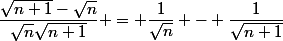 \dfrac{\sqrt{n+1}-\sqrt{n}}{\sqrt{n}\sqrt{n+1}} = \dfrac1{\sqrt{n}} - \dfrac1{\sqrt{n+1}}