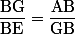 \dfrac{\text{BG}}{\text{BE}}=\dfrac{\text{AB}}{\text{GB}}