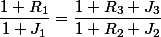 \dfrac{1+R_1}{1+J_1}=\dfrac{1+R_3+J_3}{1+R_2+J_2}