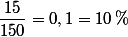 \dfrac{15}{150}=0,1=10\,\%