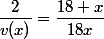 \dfrac{2}{v(x)}=\dfrac{18+x}{18x}