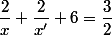 \dfrac{2}{x}+\dfrac{2}{x'}+6=\dfrac{3}{2}