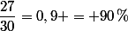 \dfrac{27}{30}=0,9 = 90\,\%